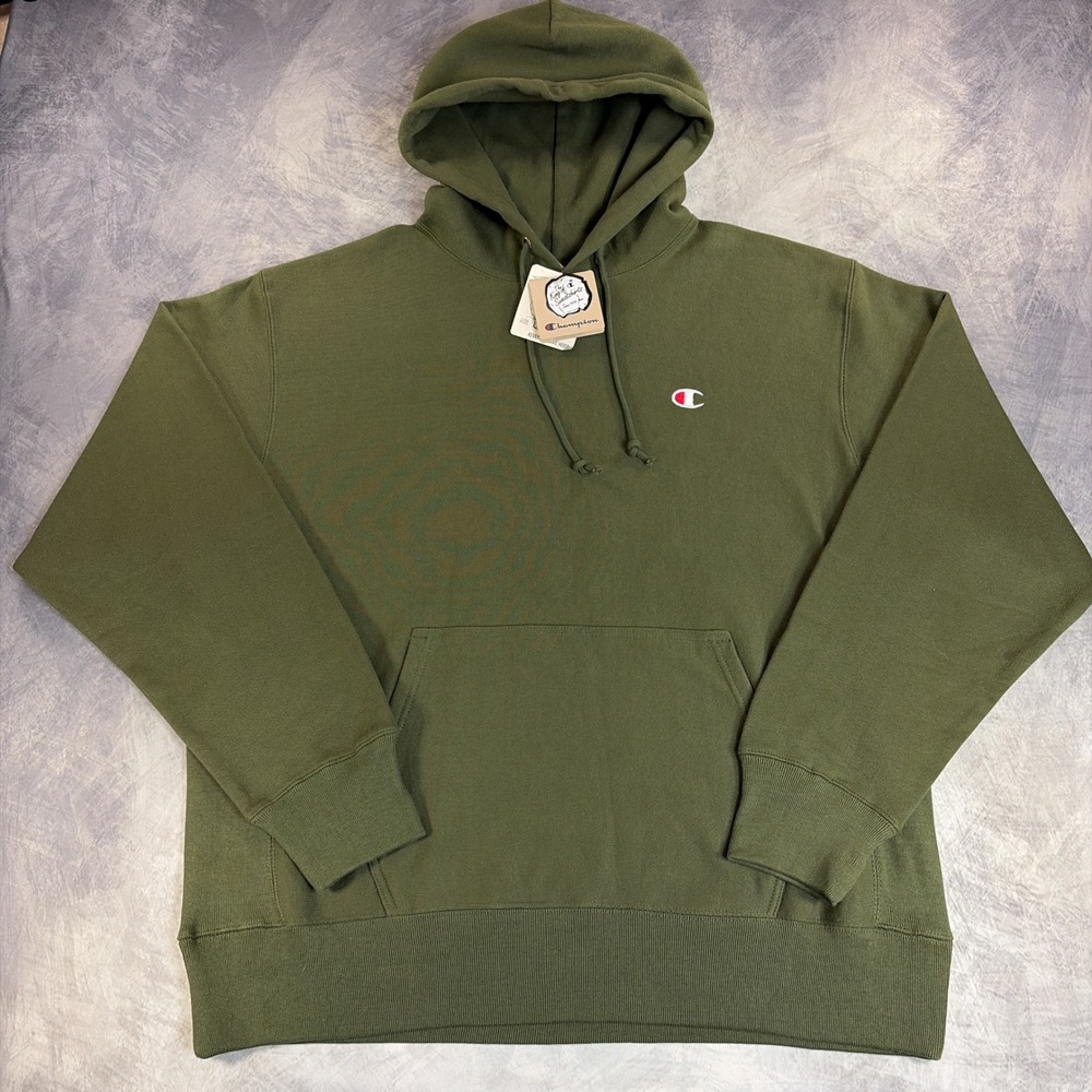 Champion Reverse Weave Hoodie Mens XL Olive Green Heavy Pullover Sweatshirt
